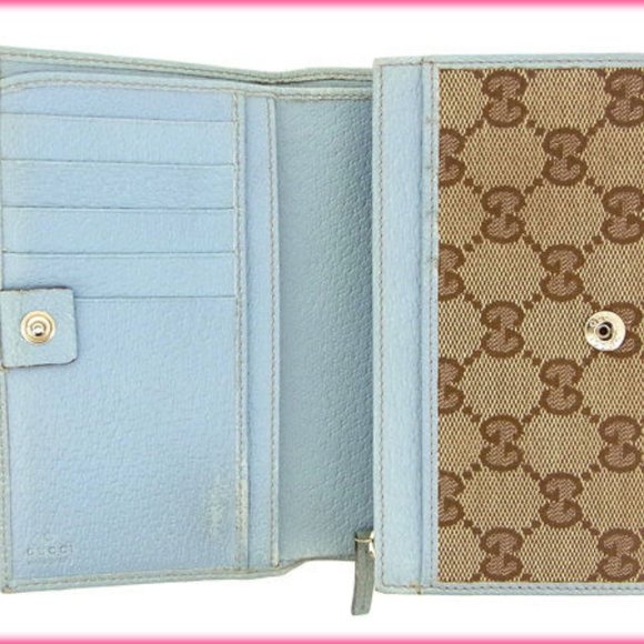 Authentic Gucci Wallet Purse Bifold GG Blue Beige Woman Used - Picture 4 of 5